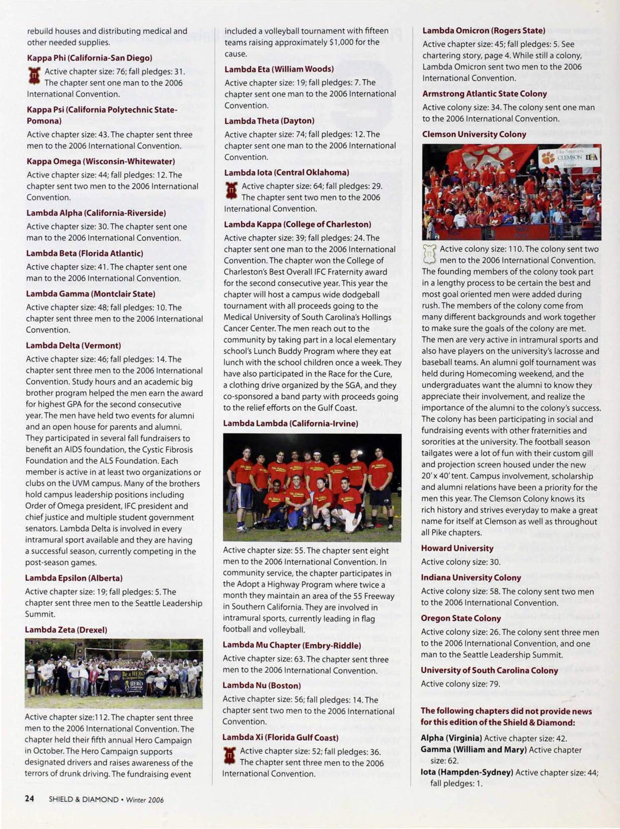 Chapter Notes, Winter 2006, Continued